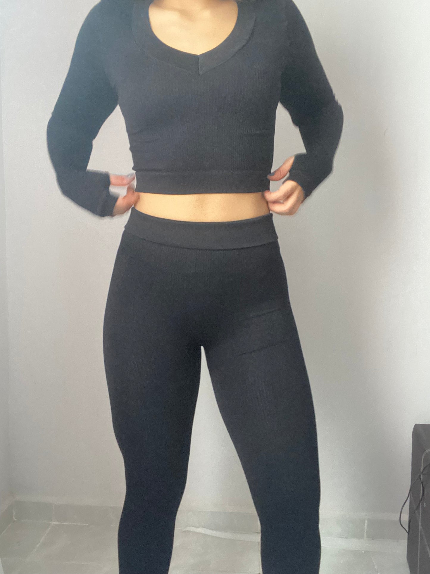 Conjunto manga larga acanalado