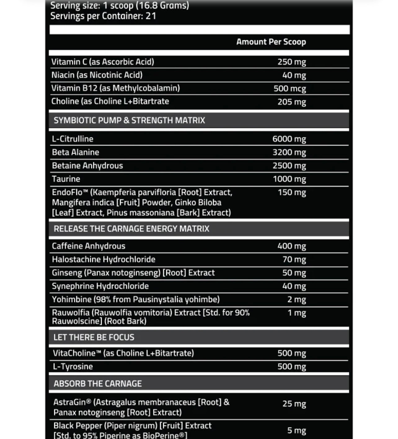 Nutrifit Carnage Advanced Pre entreno 21 Serv