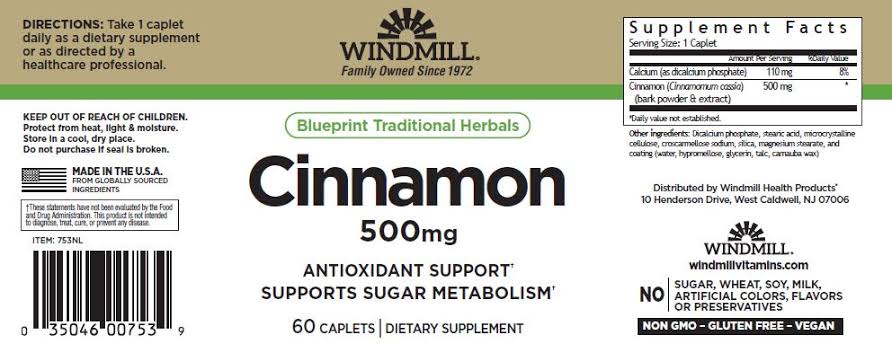Windmill Cinnamon 500 Mg 60 Caplets