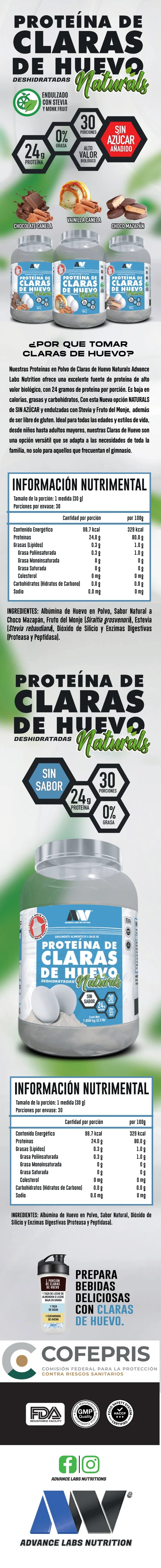 Adv Proteina Claras de Huevo Naturals 900 Gr