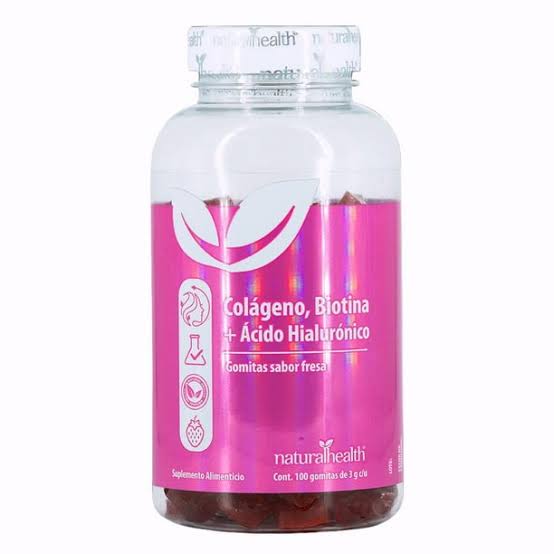 Natural Colageno, Biotina + Acido Hialuronico 100 Gomitas Fresa