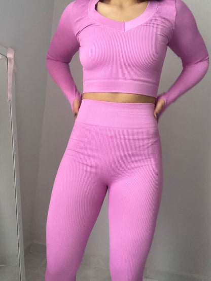 Conjunto manga larga acanalado