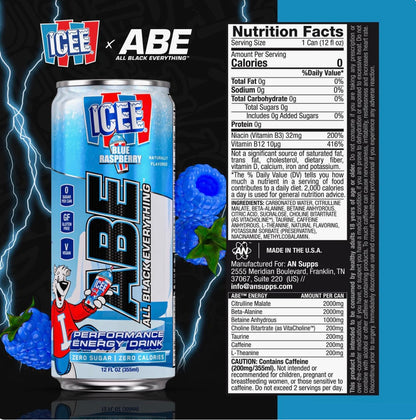 An Abe Icee Performance Energy Drink 12 oz 12 Pack