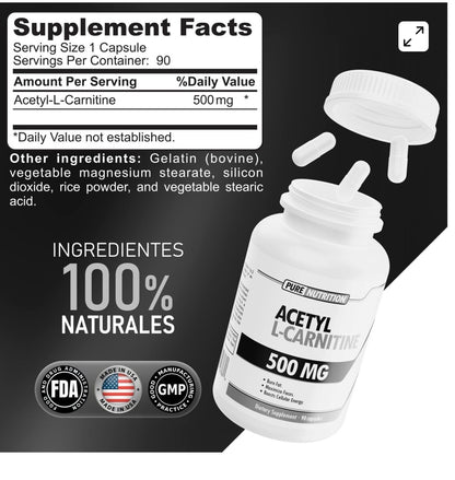 Pure Nutrition Acetyl L-Carnitina 500 Mg 90 Caps