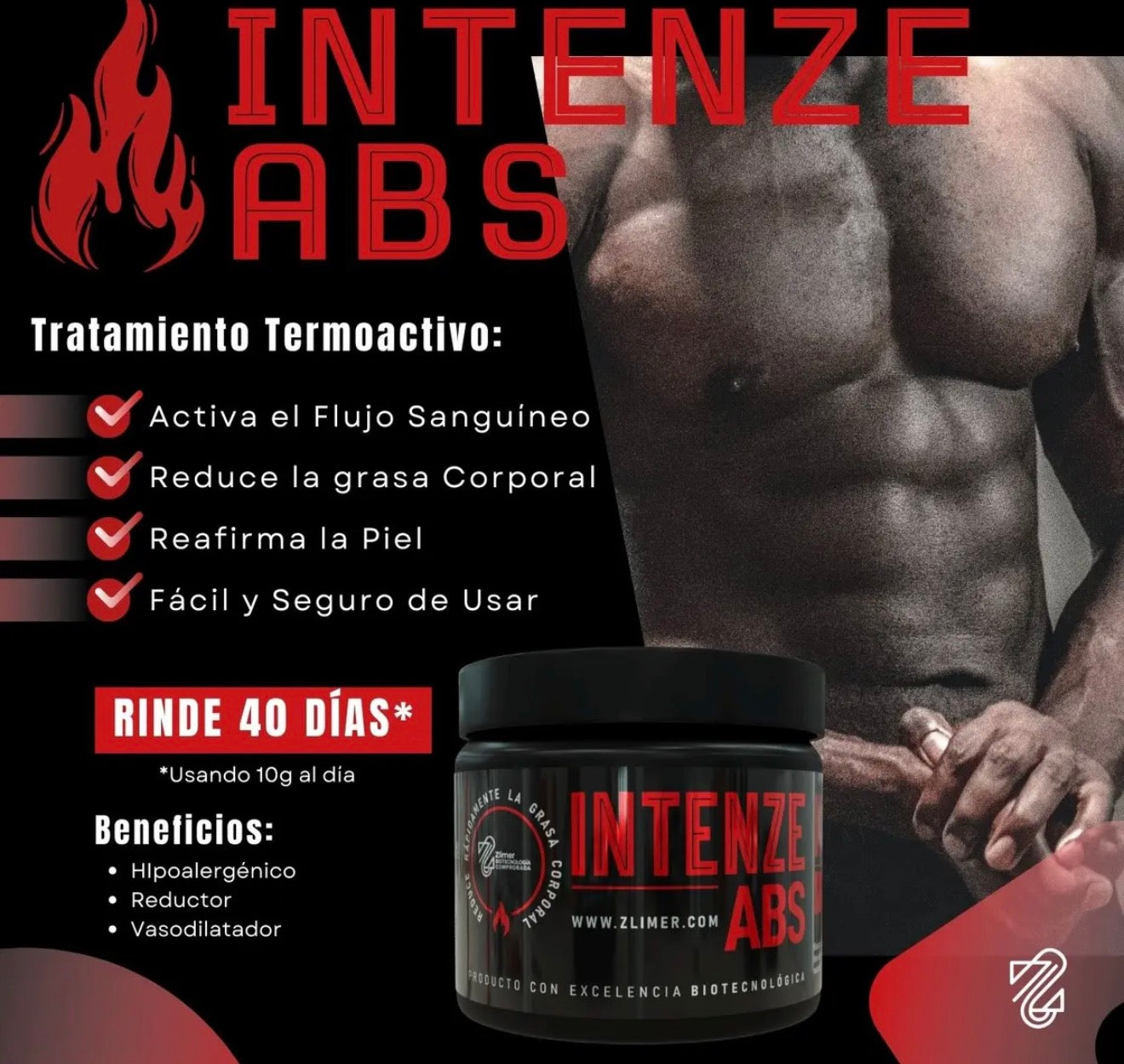 Zlimer Crema Termogenica Intensa y Reafirmante Intenze Abs 400 Grs