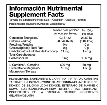 Alpha L-Carnitina 60 Caps