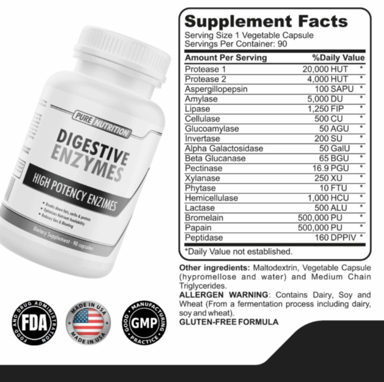 Pure Nutrition Enzymas Digestivas 90 Caps