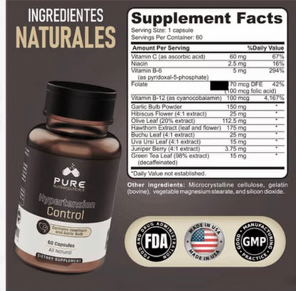 Pure Nutraceuticals Hypertension Control 60 Caps