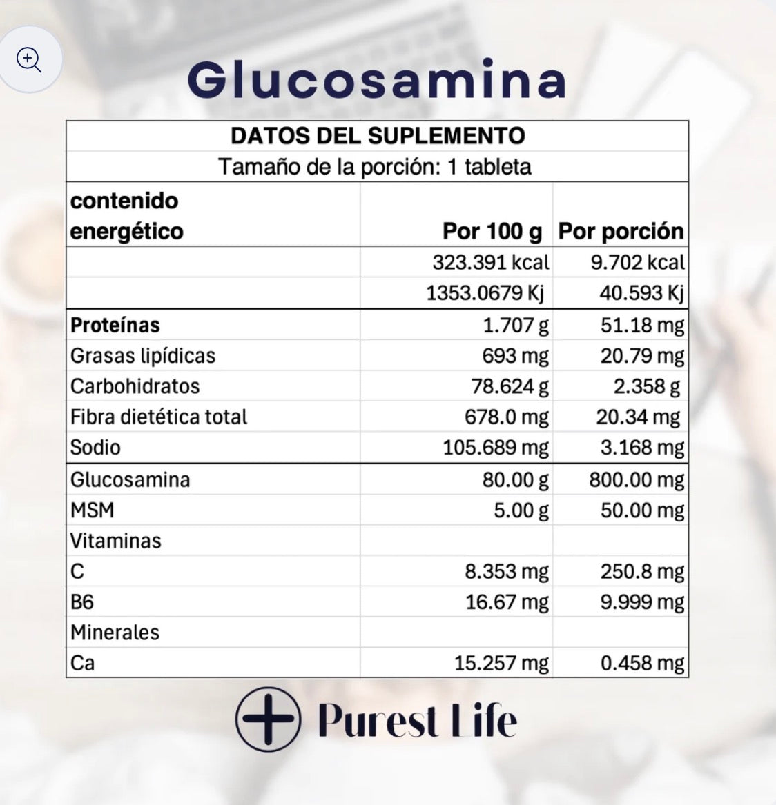Purest Life Glucosamina 100 Tabs