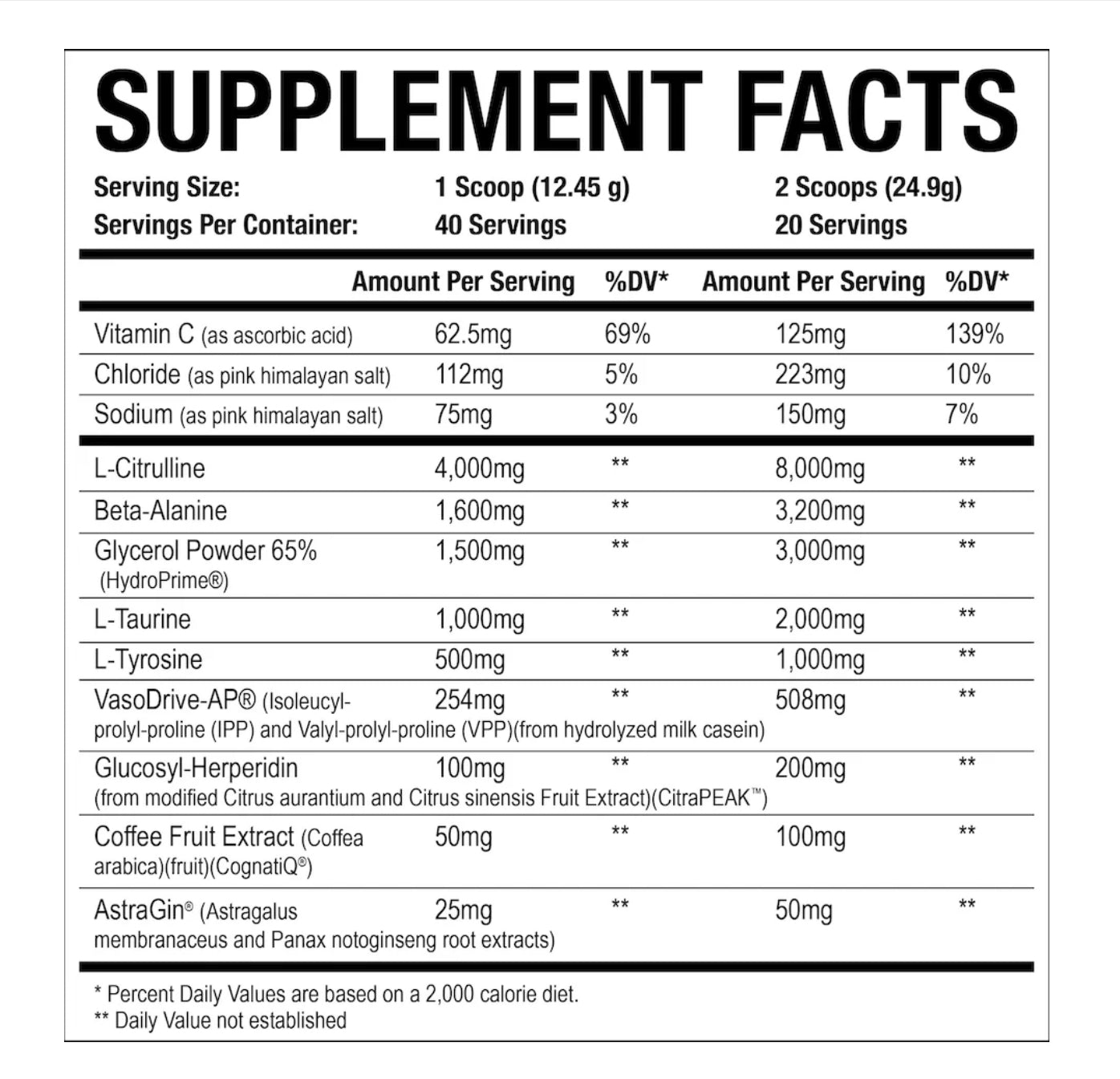 A&S Pre workout Hydraulic2 Advanced Non Stim 20/40 Serv