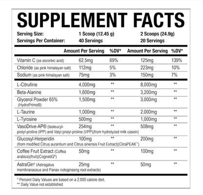 A&S Pre workout Hydraulic2 Advanced Non Stim 20/40 Serv