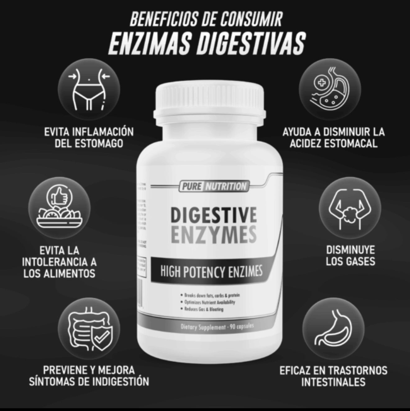 Pure Nutrition Enzymas Digestivas 90 Caps