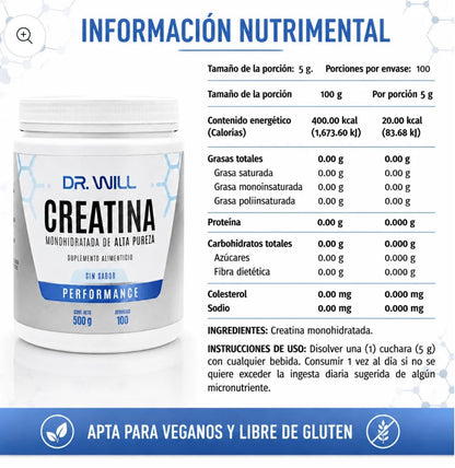 Dr Will Creatina Monohidratada 500 Gra