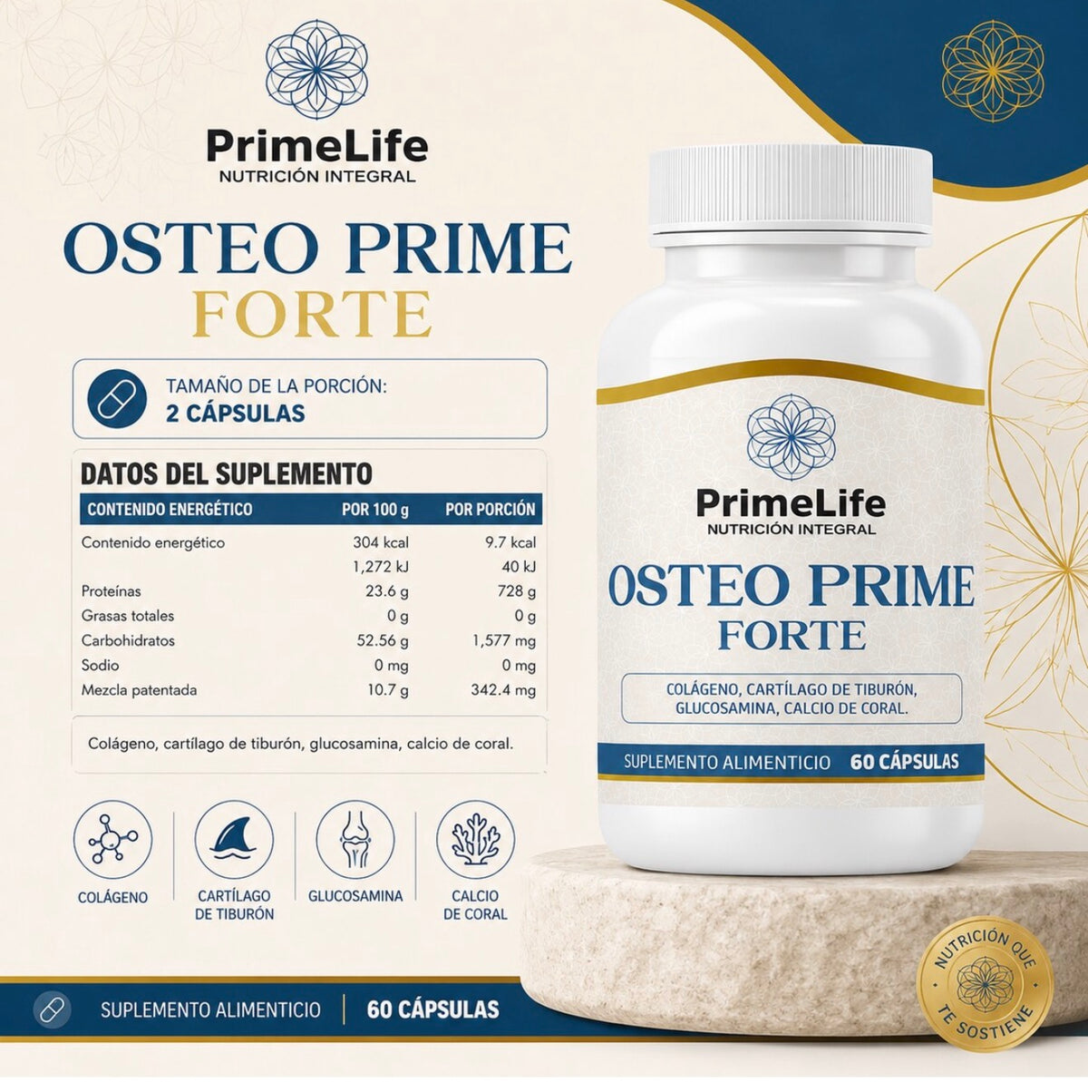 Prime Life Osteo Prime 500 Mg 60 Caps | Salud Osea