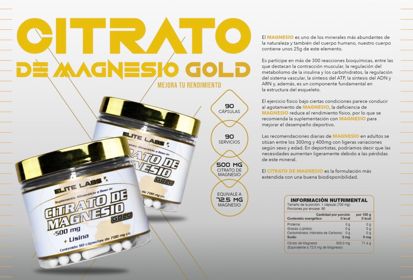 Elite Labs Citrato de Magnesio Gold 500 Mg 90 Caps