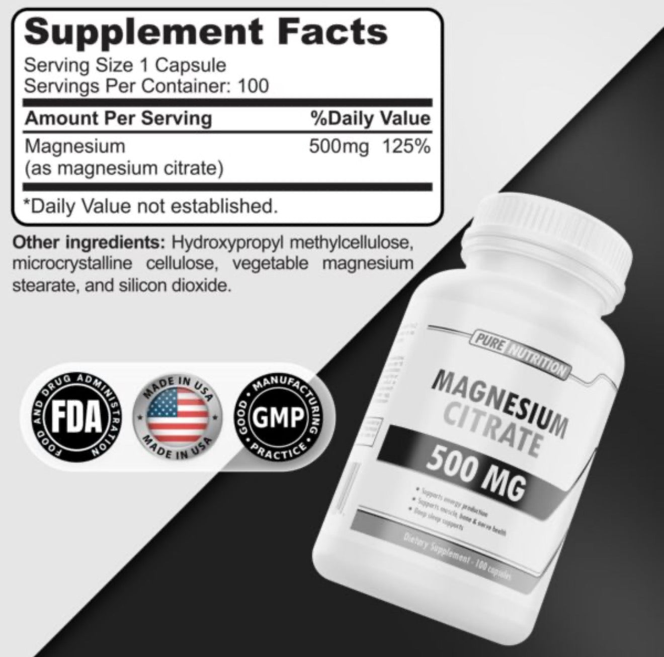 Pure Nutrition Citrato de Magnesio 500 Mg 100 Caps