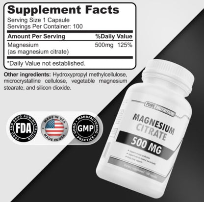 Pure Nutrition Citrato de Magnesio 500 Mg 100 Caps