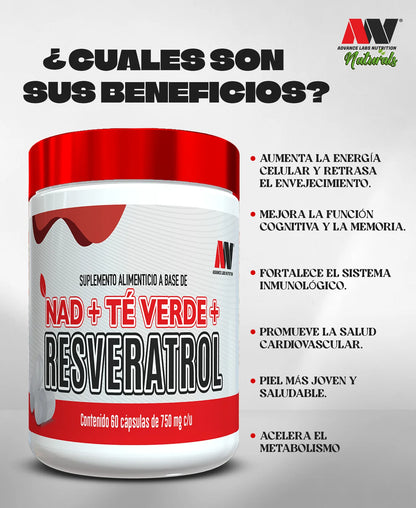 Advance Nutrition NAD + Resveratrol y Te Verde 60 Caps