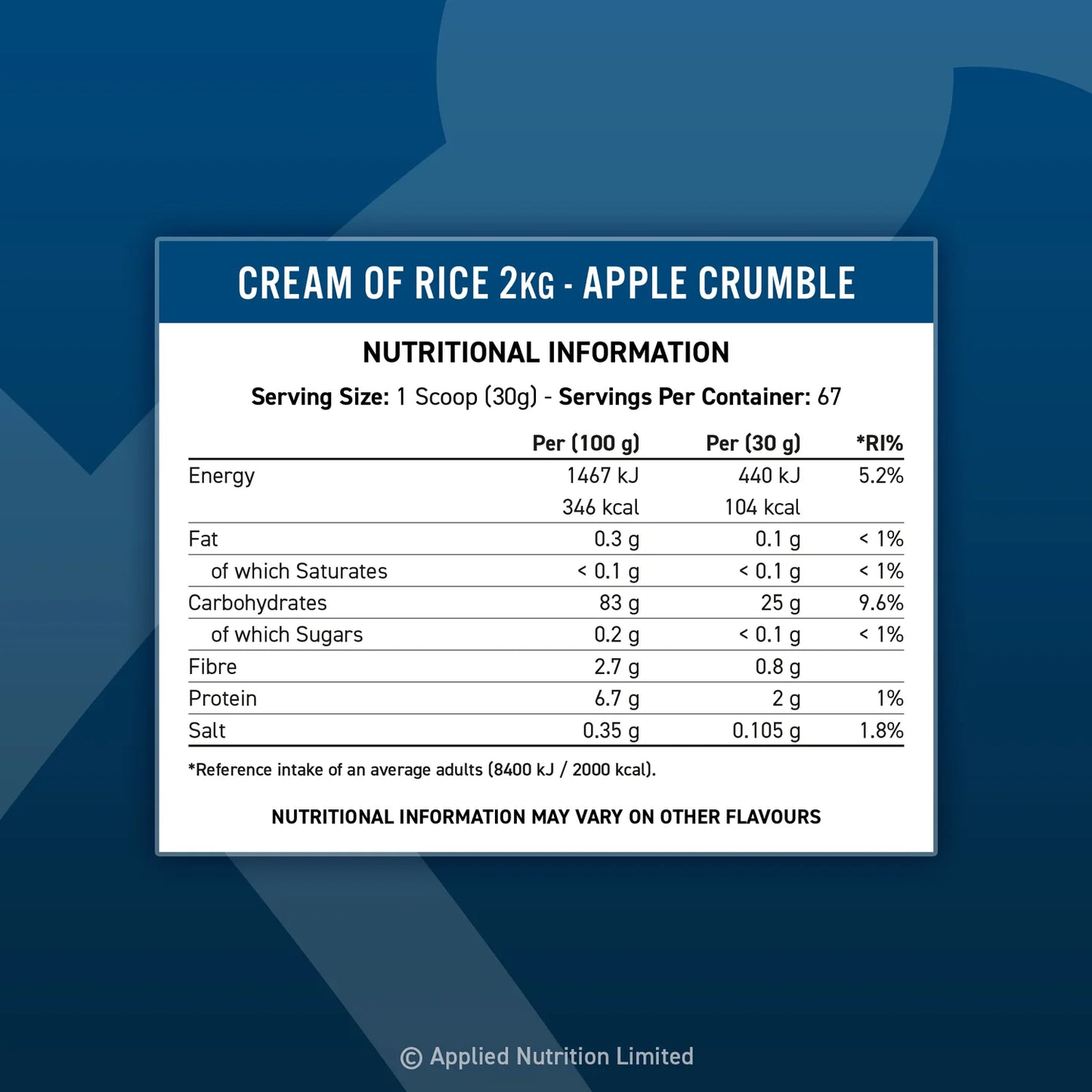 Applied Nutrition Cream Of Rice 1 Kg 33 Serv