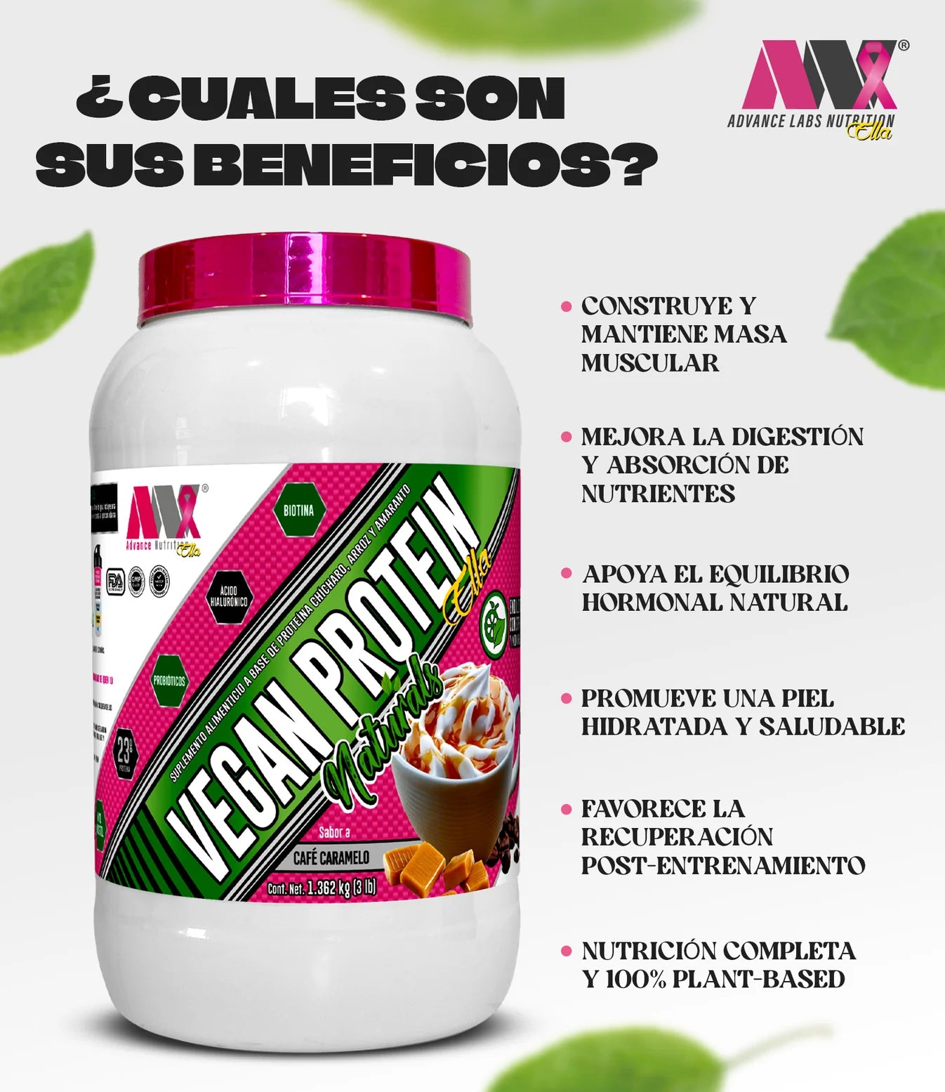 Advance Nutrition Proteina Vegana Ella Naturals 3 Lbs