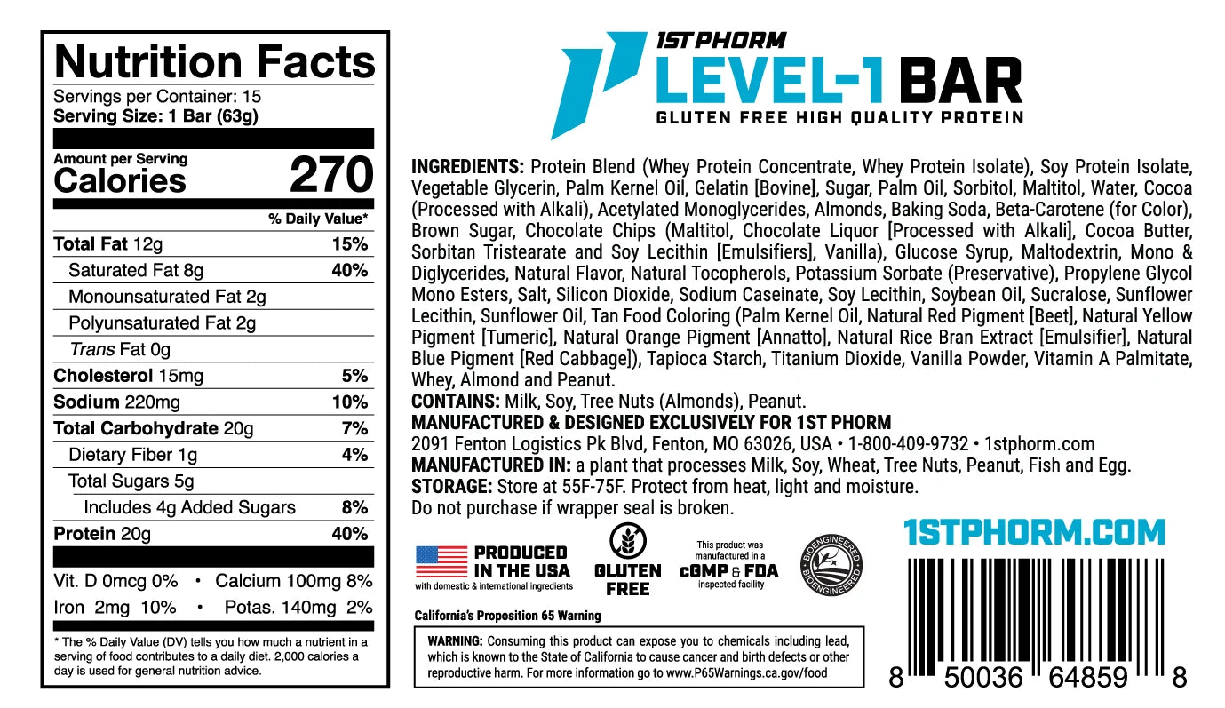 1St Phorm Level 1 Bar Protein 15 Pack 63 Grs